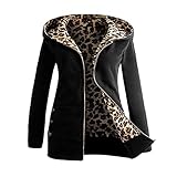  PAIDAXING Damen Mantel Winterjacke Leopard Gepolsterte Jacke Kapuze Parka Frauen Warm Reißverschluss Wintermantel Fleecejacke Hoodie Verdicken Patchwork Kapuzenjacke Outdoorjacke
