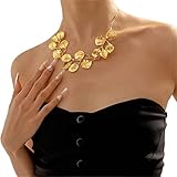 Tgirls Boho Leaf Necklace Glitter Short Necklace Chain Vintage Adjustable Necklaces Tree Leaf Choker Statement Necklace for Women (Gold)