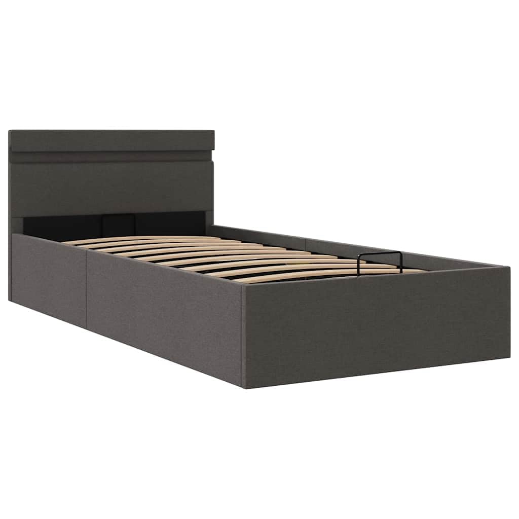 vidaXL Stauraumbett Hydraulisch mit LED Polsterbett Einzelbett Bett Schlafzimmerbett Stoffbett Bettrahmen Bettgestell Stauraum Dunkelgrau 100x200cm