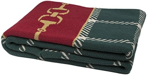 in2green Plaid Blanket - Eco Throw Blanket Made from Soft Cotton Polyester – Pattern Horse Bit Plaid Throw Blanket Long Lasting Use – Hunter/Pomegranate/ Straw