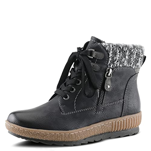 Spring Step Relife Karlene Waterproof Ankle Boots for Women | Shoes for Women with Sweater Top, Decorative Zipper and Cozy Sherpa Lining