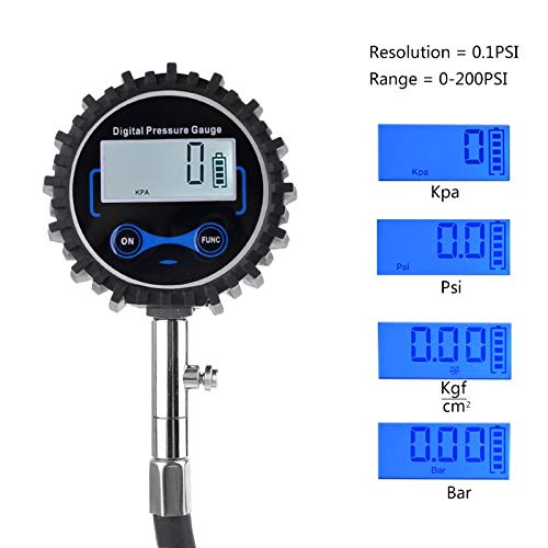Manómetro Digital para neumáticos, Mandril de Aire Intercambiable de 200 PSI para Coches, Motocicletas, RV, SUV, camión, neumático de Bicicleta