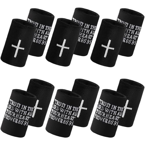 VioraWhite 12 Packs Trust in the Lord Cross Sports Wristbands for Men Women Christian Absorbent Sweat Band Religious Wrist Bands for Baseball Football Basketball Running Working Out (Black)