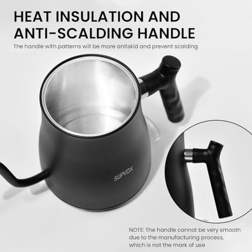 Image of Supvox Gooseneck Electric Kettle for Hot Water Kettle with Temperature Control 1 Liter Hot Water Boiler for Home 1000W gooseneck Kettle with 7 Temperature Button for Pour Over Coffee