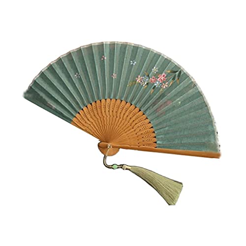 Msuiiixcccc Japanese Style 6 Inch Folding Fan Bamboo Cotton Folding Fan for Summer Women's Folding Fan for Home (Color: Green)