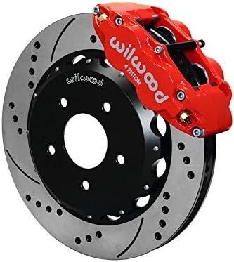 WILWOOD 14 FRONT & REAR BIG BRAKE KIT WITH FREE BRAKE LINES & FLUID, SL6R 14 FRONT & SL4R 14 REAR DRILLED ROTORS, RED CALIPERS, COMPATIBLE WITH 2007-2018 JEEP WRANGLER JK