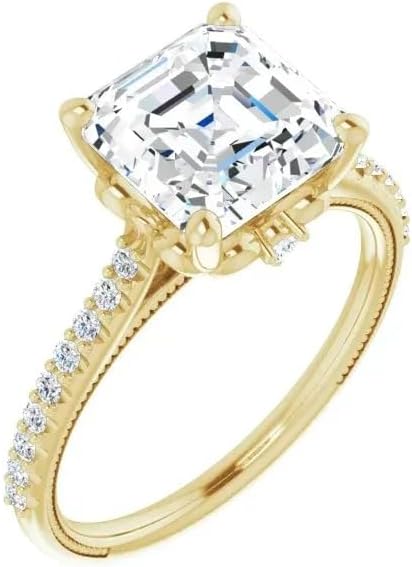 5.00 CT Asscher Cut Colorless Moissanite Engagement Ring Milgrain Pave Style Wedding Ring Unique Four Prong Cathedral Setting 925 Sterling Silver, Solid 10K/14K/18K Gold Ring Gift For Her