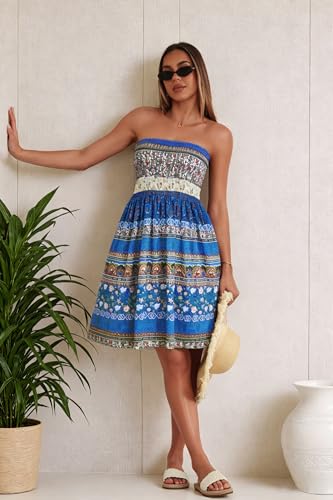 Image of CHICGAL Summer Dresses for Women Beach Cover Ups Strapless Boho Floral Print Sundress 2026