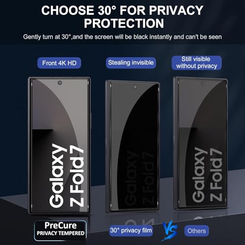Image of PreCure (2+1 Pack) Privacy Tempered Glass for Samsung Galaxy Z Fold 7 5G / Z Fold7, Anti-Spy Screen Protector + Camera Lens Protector, 9H Hardness, Anti-Scratch, Bubble-Free, HD Clear