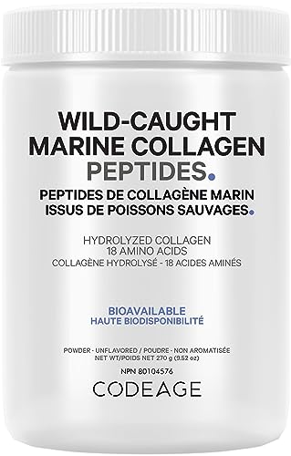Codeage Marine Collagen Powder – Wild-Caught Hydrolyzed Fish Collagen Peptides – Type 1 & 3 Collagen Protein Supplement – Amino Acids for Skin, Hair, Nails – Paleo Friendly, Non-GMO, 270 g
