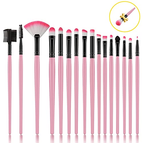START MAKERS Lot de 17 pinceaux de maquillage pour les yeux, fard à paupières, poils synthétiques doux pour fard à paupières, estompage, sourcils, eyeliner, cils, cadeau pour 1 pinceau à blush (rose) Cover
