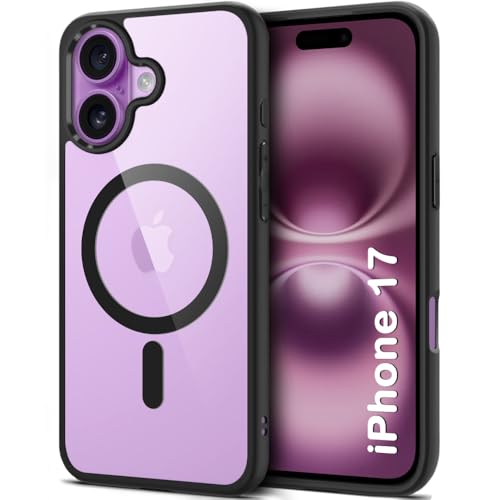Image of TheGiftKart Ultra-HybridShockproof Back Cover Case for iPhone 17 Compatible with MagSafe | 360 Protection | Crystal Clear Hard Back Cover for iPhone 17 (PC & TPU, Transparent Clear Back, Black Sides)