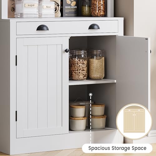 GarveeHome 71" Tall Bookshelf and Bookcase with Drawer, 5-Tier White Bookshelf with Doors, Adjustment Shelf, Wood Bookshelves Storage Cabinets for Home Office, Living Room, White, Set of 2