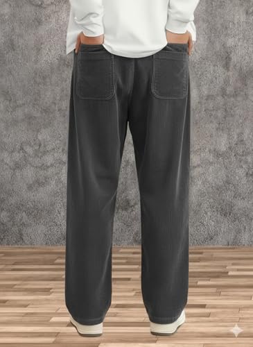 Image of Samfor Men's Comfortable Baggy Corduroy Pants | Relaxed Fit Stretch Waist Trousers for Everyday Wear | Casual Trouser for Man