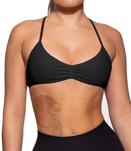 TZLDN Women Sports Bra Halter Neck Gym Bra Seamless Backless Top Padded Sport Bra Workout Yoga Activewear Black XS