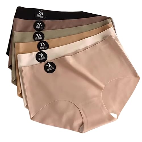 6 Pieces Women Seamless Ice Silk Panties Women Underwear (UAE/KSA Alpha L Regular Regular Black Beige Green Light Coffee Skin Coffee)