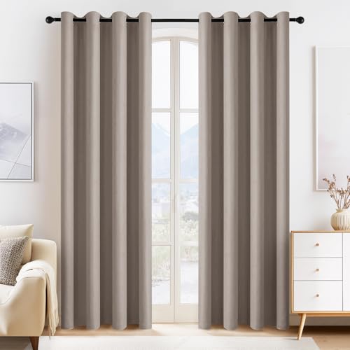 Image of PONY DANCE Light Taupe Blackout Curtains - Thermal Isulated Room Darkening Drapes for Bedroom /Living Room, Set of 2 Curtain Panels, 55 x 80 inch