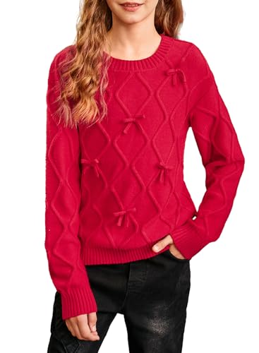 Cute Girls Bow Sweaters 2025 Crewneck Knit Long Sleeve Pullover Sweater 6-13 Years
