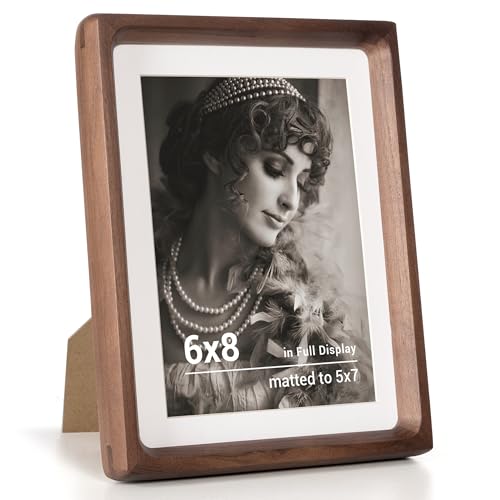 Fun Memories 6x8 木製フォトフレーム 5x7マット付き 手作り丸角