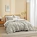 AMZTOP 3 Pieces Twin XL Comforter Sets with 1 Cloud Comforter and 2 Pillow Shams Light Grey Mocrofiber Pinch Pletaed Pintuck Ruffled Washed Shabby Rustic Farmhouse Bedding Sets All Season Use