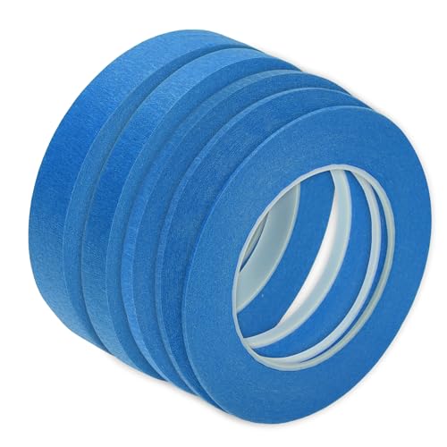 Image of Motoforti Universal Painters Tape Masking Master Tape 0.15cm /0.3cm /0.6cm /1.2cm /1.9cm x 55m Easy Removal Crepe Paper Blue 5 Pcs