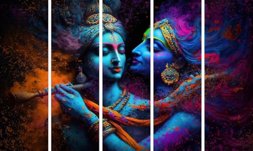 Image of Kyara Arts Radha Krishna Wall Painting for Living Room Big Size with Wooden Frame | Premium Vinyl Print with Textured Finish | Radha Krishna Photo Frame for Home Decoration | Ideal Gift Option (36 x 60 In)