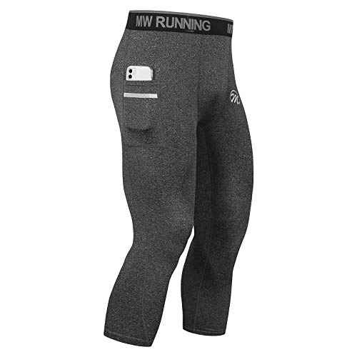 MEETWEE Legging Homme 3/4, Sport Collant Compression Pantalon avec Poches Running Calecons Cool Dry Base Layer pour Gym Jogging Cyclisme