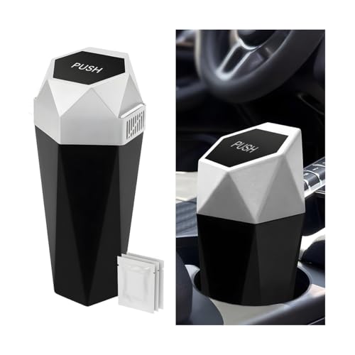 Image of Car Trash Can with Lid, Mini Leakproof Fragrance Vehicle Cup Holder Garbage Bin for Console Door, Small Portable Auto Interior Dustbin Organizer Accessories, Universal Fit (Silver)
