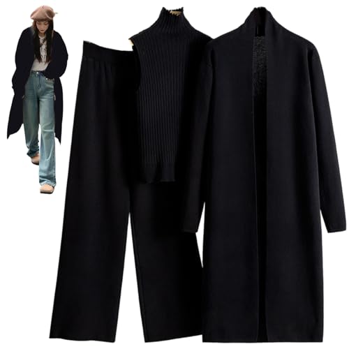 Ensemble de salon 3 pièces pour femme avec pantalon large et gilet en tricot