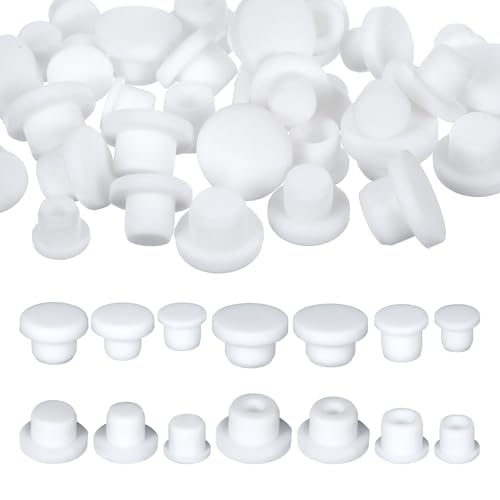 Molain 35 Pcs Salt and Pepper Shaker Stoppers Plugs, White Silicone Salt Shaker Stopper, 10/11/12/13/14/15/16mm Replacement Salt Pepper Shaker Stopper Bungs for Home Kitchen Pots Bottles