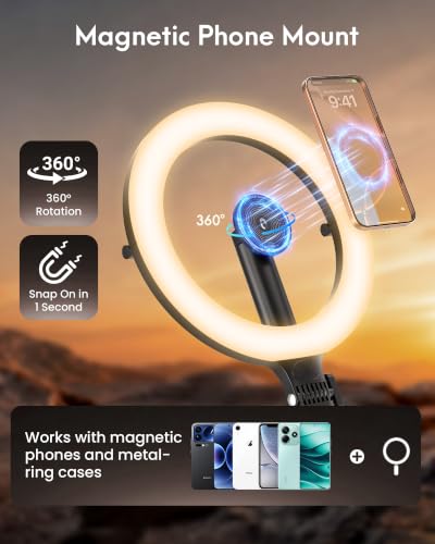 Image of Magnetic Ring Light with Stand and Phone Holder,10 inch Phone Tripod with Light