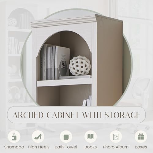 Image of IFBUY 76 inch Arched Bathroom Storage Cabinet, Narrow Arched Cabinet, Cream