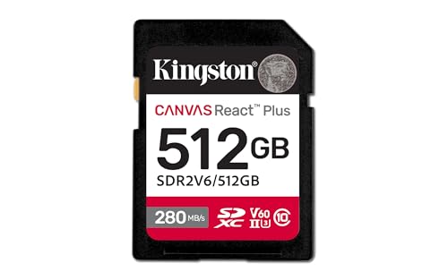 Image of Kingston 512GB Canvas React Plus SD Card | Up to 280MB /s | High Performance Photography | Class 10 UHS-II U3 V60 | SDR2V6 /512GB