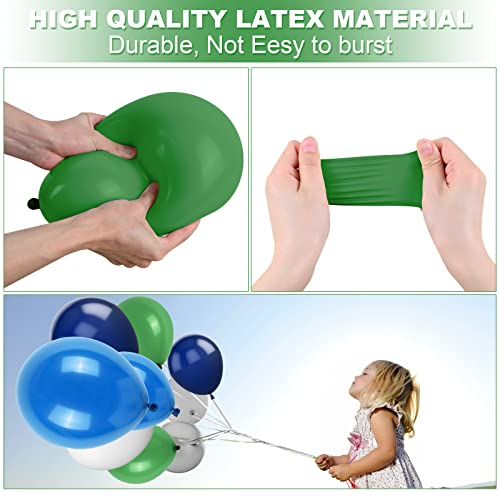 Image of Blue Green Balloons Set, 60PCS Green Blue White Birthday Balloons, 12 Inch Navy Blue Dark Green Grey Latex Balloons Helium for Boys Girls Birthday Baby Shower Jungle Safari Dinosaur Party Decorations