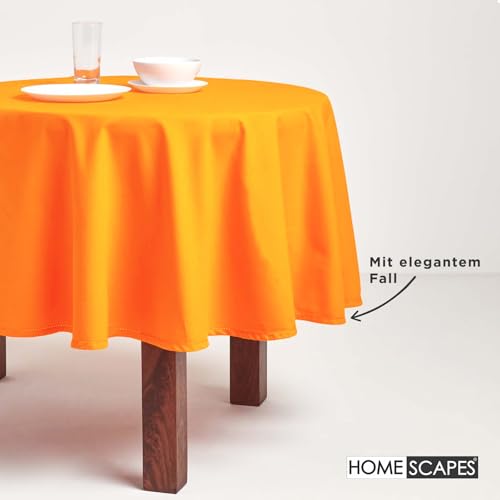 Homescapes Orange Tischdecke rund mit Hohlsaum aus 100% Baumwolle 178 cm, rundes Tischtuch, waschbar & pflegeleicht – Ansicht 6