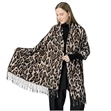 Women Fashion Leopard Pashmina Winter Cashmere Scarf Soft Long Double-sided Style Tassels Oversize Warm Shawl Scarves Wraps