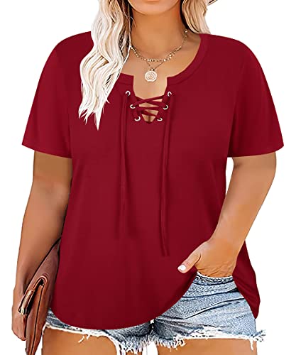 Image of CARCOS Womens Plus Size Tops Short Sleeve Shirts V Neck Tunic Floral /Tie Dye /Solid Summer Tees XL-5X
