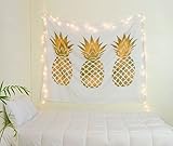 Sparky Gold Pineapple Design Tapestry Wall Hanging for Room Decor (70 X 54 Inches) | Aesthetic Wall Blanket, Ehtnic Bedspread Bohemian Cloth Wall Art | Indian Hippie Wall Blanket - White & Gold