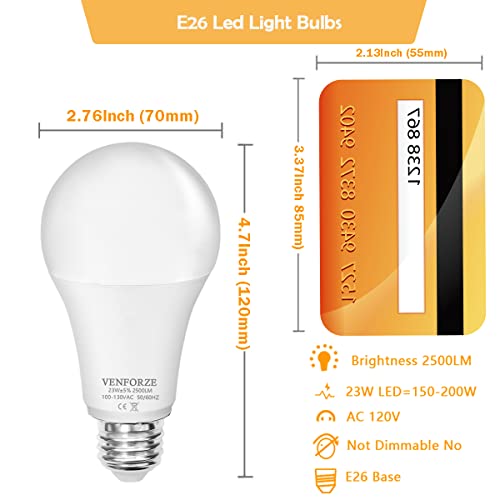Venforze Bright Light Bulb,150W-200W Equivalent 2500Lm E26 Led Bulb 23W Warm White 2700K A21 Led Light Bulb Non-Dimmable 2-Pack #TOP3