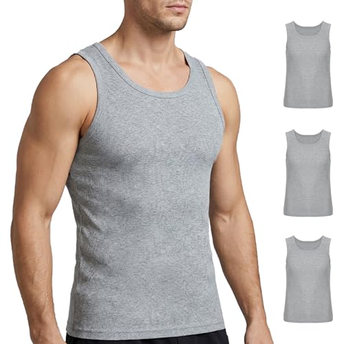 Vanever Mens Cotton Tank Top, Tank Top for Men, Pull Over Undershirt for Men Pack, Comfortable Everyday Shirt, Gray, Large