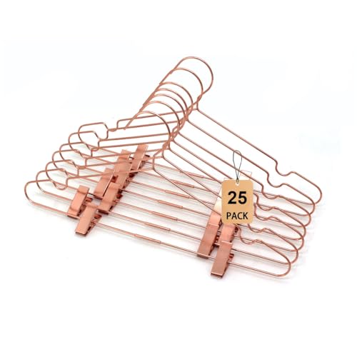 Koobay Rose Gold Metal Wire Adult Clothes Hangers with Shiny Clips,16.5" Ideal for Coat Suit Pants Trouser Clothes Hangers,25Pack Closet Wardrobe Space Saving Heavy Duty Storage Display Organizer