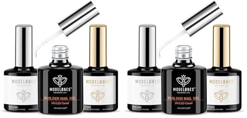 Image of modelones Builder Nail Gel with Gel Top Coat, 3Pcs Clear Builder Nail Kit for Thickening Apex Building Extension Rhinestone Gel Tips Glue, U /V LED Lamp Cured for Home DIY Salon Girls (Pack of 2)