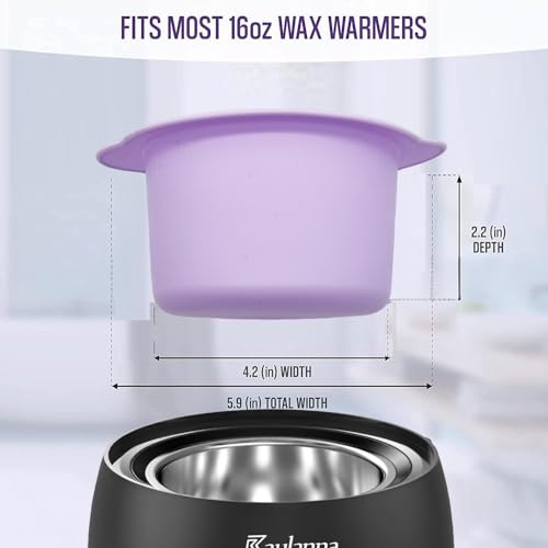 Image of Silicone Wax pot Liner, Silicone Wax Bowl Warmer liner, Non-Stick Melt Pot Replacement, Reusable Melt Liner with 50 Pcs Waxing Sticks Body Hair Removal 14 oz Purple