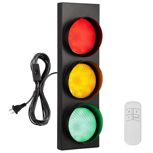 OXICXE Traffic Light Wall Decoration LED Stop Light with Remote Control Plug in Wall Lamp Bedroom Decor Lights Vintage Signal Lights 15W for Living Room Bar Club Gaming Room