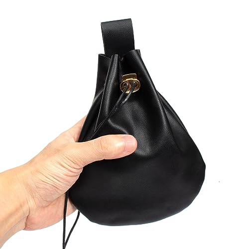 Leather Belt Pouch Medieval Vintage Renaissance Viking LARP Cosplay Costumes Drawstring Coin Purse Phone Holder Waist Bag (Black)3