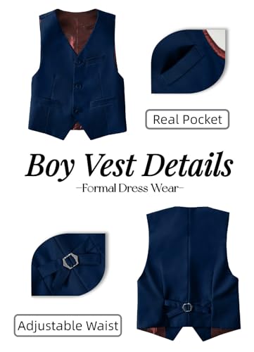 Image of YuanLu Toddler Boys Formal Suits Set,Vest Pants Dress Shirt and Tie for Kids Boy Wedding Ring Bearer Oufit