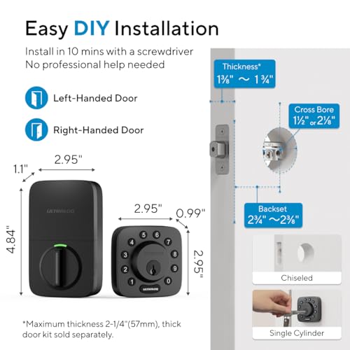 ULTRALOQ U-Bolt WiFi Smart Lock with Door Sensor, Built in Wi-Fi Keypad Deadbolt Lock for Front Door, Remote Control, Auto-Lock, Compatible with Alexa, Google, SmartThings, Easy Install, Matte Black thumbnail 8