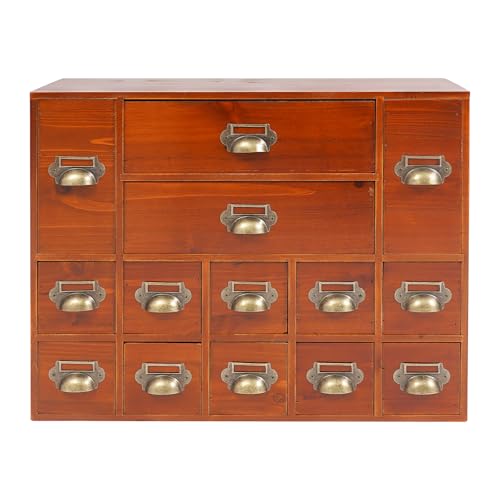 LyeXD 14 Drawers Apothecary Cabinet with Drawers, Wooden Desk Drawer Organizer with 14 Drawers Tabletop Apothecary Chests and Cabinets, Library Card Catalog Cabinet Herb Storage Box (Brown)