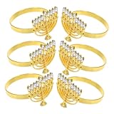 Gatuida 6 Piezas Servilleteros Metálicos Forma de Menorá Hanukkah Anillos de Servilleta Elegantes para Restaurante y Decoración de Mesa Festiva