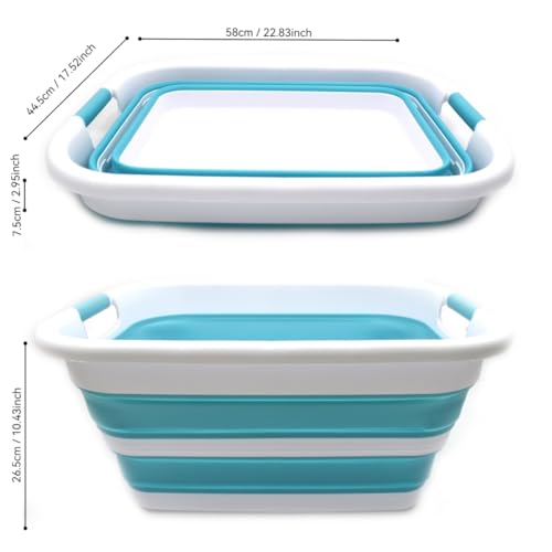 Image of SAMMART 41L(10.8 gallon) Collapsible Plastic Laundry Basket-Foldable Pop Up Storage Container-Portable Washing Tub-Space Saving Basket,Water capacity 31L(8.2 gallon) (1, Bright Blue)